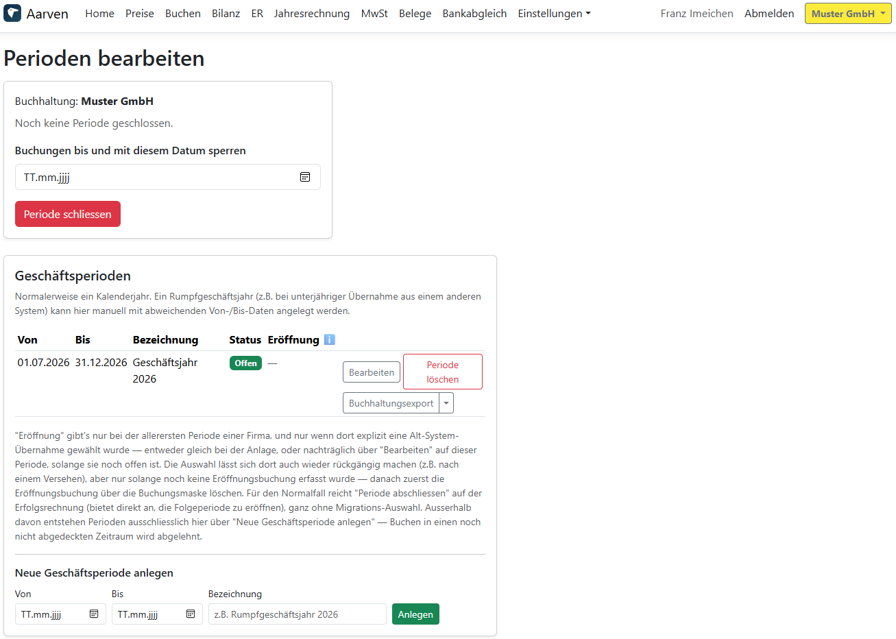 Geschäftsperioden verwalten